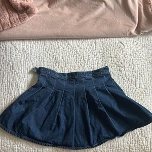Sunday Best Blue Jean Denim mini skirt, pleated, fitted and then flared, size 8